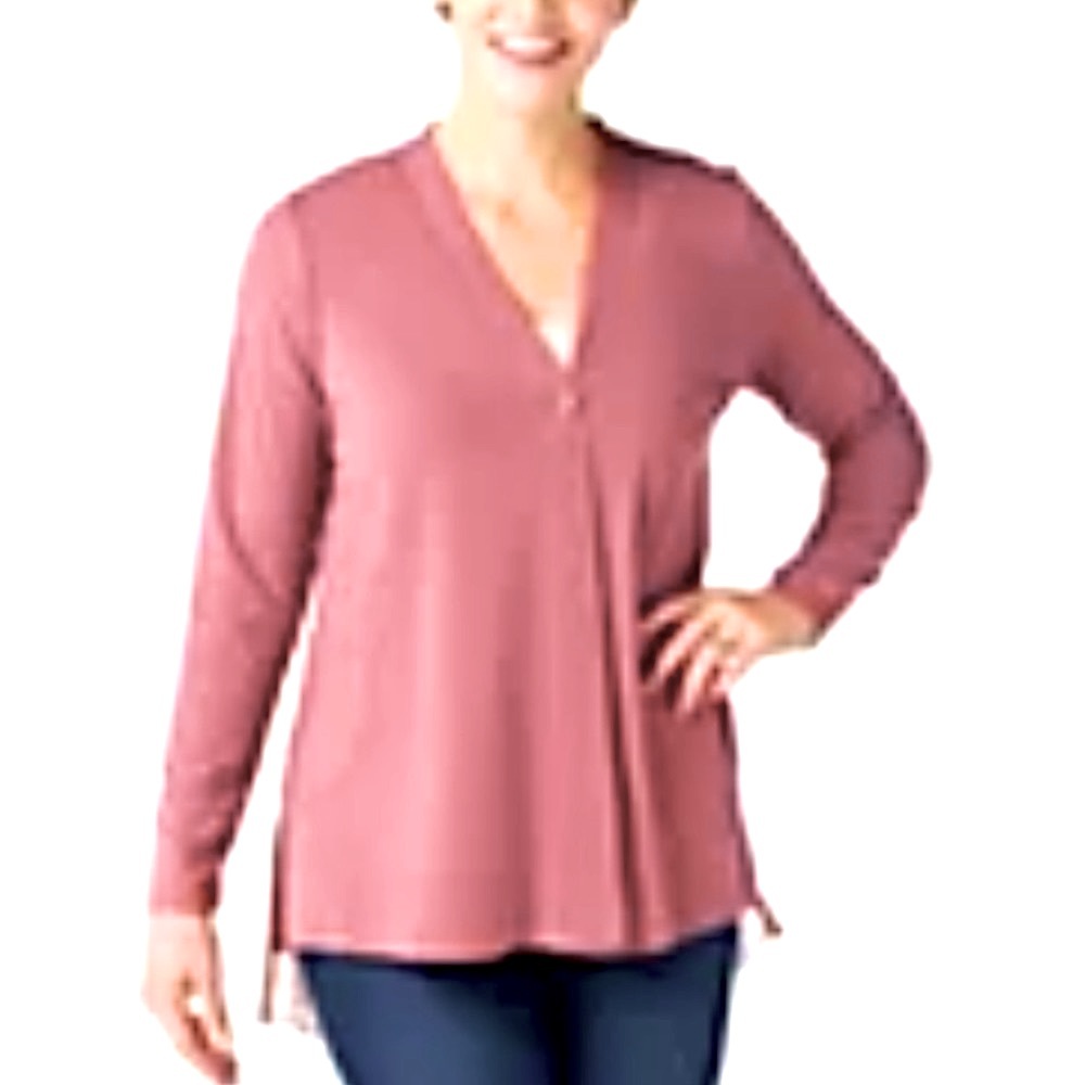 LOGO by Lori Goldstein Rayon 230 Cardigan withLace Back - pink dusk size2X